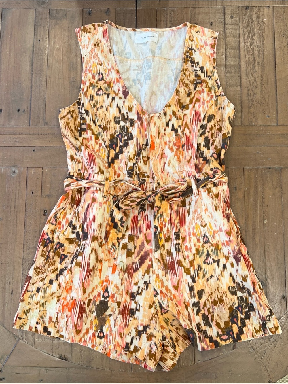 Dear John Ikat Belted Sleeveless Short Romper Women’s Small V-neck Bohemian